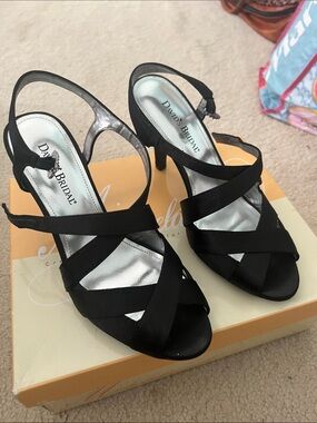 NWT David's Bridal Black Satin Crisscross Slingback Heels